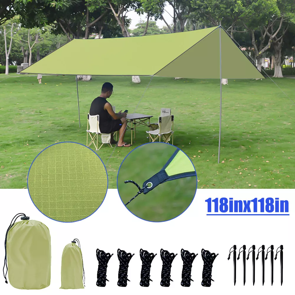 10 X 10ft Portable Large Camping Tarp Lightweight Ripstop Nylon Cover Essential