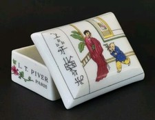 RARE ancienne BOITE PARFUM L.T. PIVER POUDRE DENTIFRICE MAO TCHA en PORCELAINE