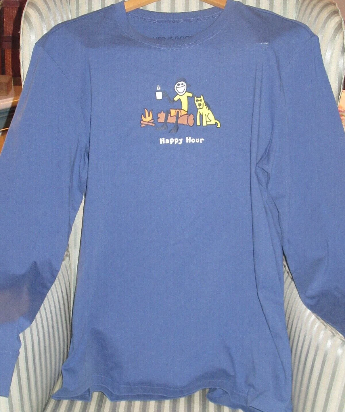 XLIFE IS GOOD MEN L/S TEE CAMPFIRE "HAPPY HOUR" FOR A CAMPER IN YOUR LIFE (M)
