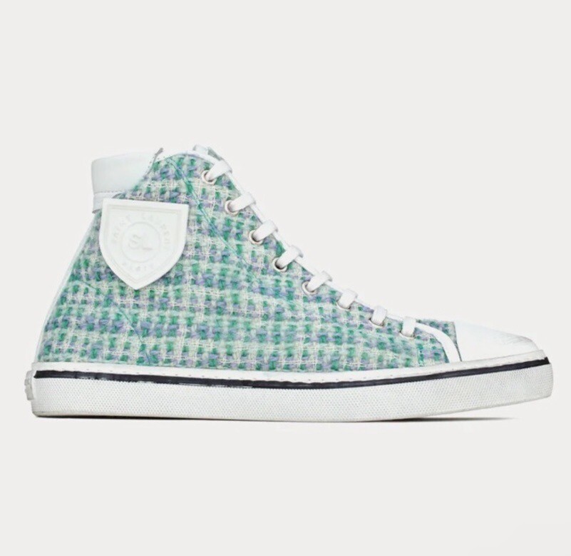 Sneakers medie Saint Laurent Bedford in tweed e pelle parma turchese taglia 38