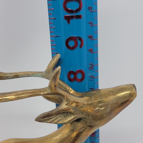 Vintage Brass Running Stag & Doe on Base Statue Sculpture Figurine 9.5" Patina - Picture 16 of 17