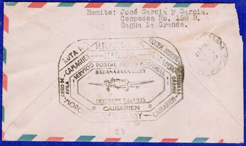 1st FLIGHT, 1933, SAGUA LA GRANDE CANCEL, RUTA COSTA GRANDE, COVER - Picture 2 of 2