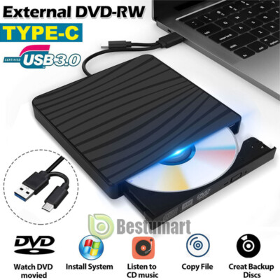 External CD DVD Drive for PC Laptop Windows 11 10 USB 3.0 Burner Reader Writer