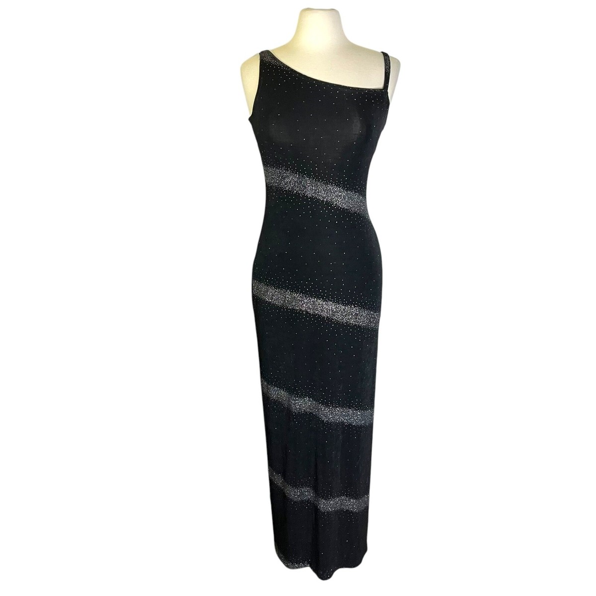 Vintage Y2K 2000s Zum Zum Black Metallic Silver Glitter Stripe Long Prom  Dress | eBay