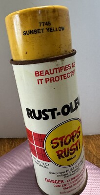 VINTAGE RUST-OLEUM SPRAY PAINT CAN NO 7744 YELLOW 1984 Almost Full