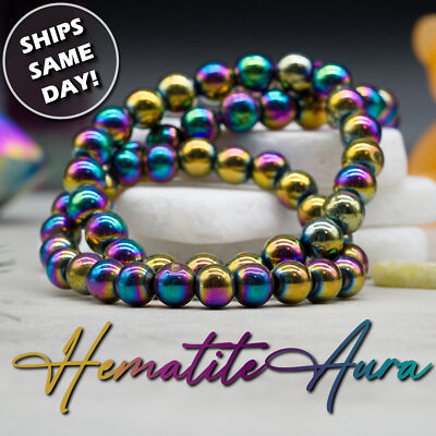 Rainbow Hematite Crystal Bracelet Magnetic Stackable Silver