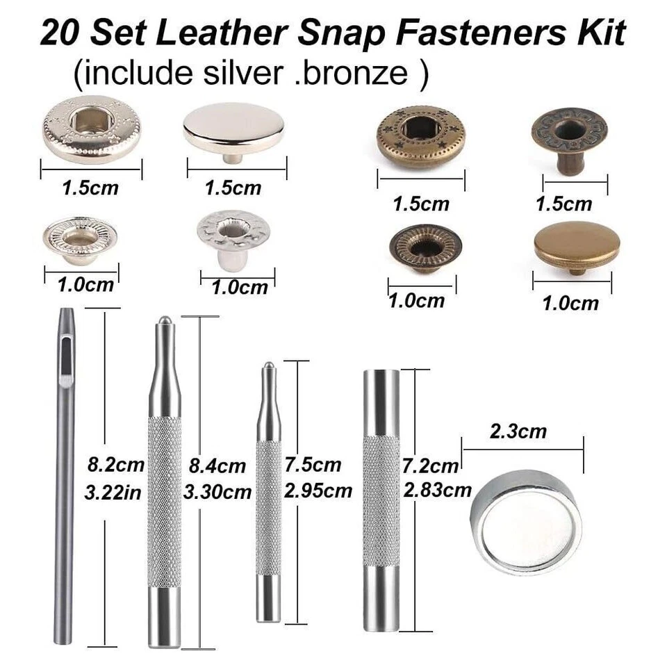 Leather Snap Button Kit Metal Snap Fasteners Press Studs with Installation Tools - Image 2 of 4