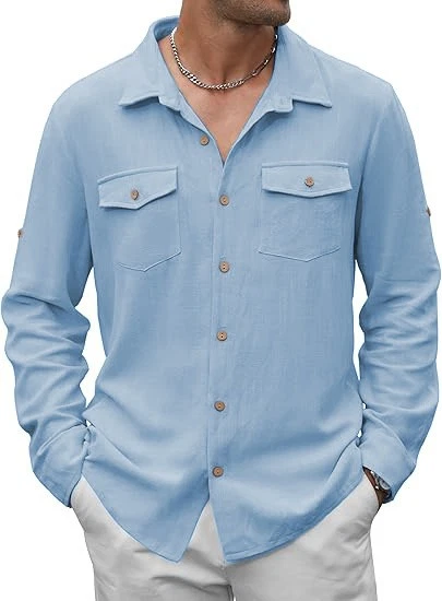 Business shirt men's cotton linen casual long sleeved shirt - Image 2 of 4