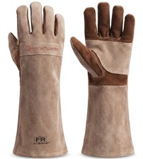 Schwei&szlig;handschuhe aus Rindsleder, hitzebest&auml;ndig, lang&auml;rmlig, 15 Zoll, L, Kaffee