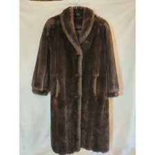 Hillmoor New York Womens Large Brown Faux Fur Long Coat Elegant Warm