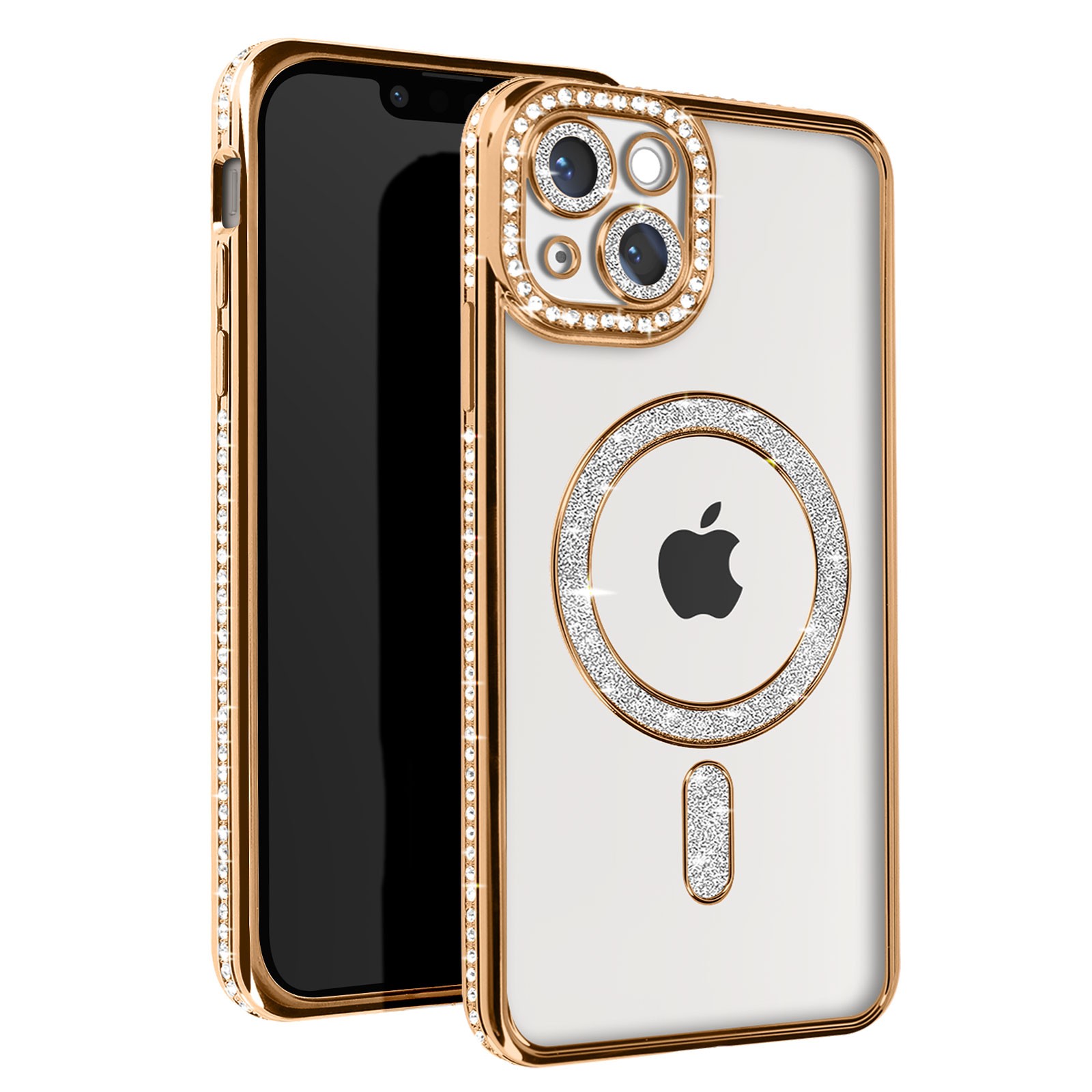 Coque diamant iPhone 14 protection strass Avizar bumper or brillant