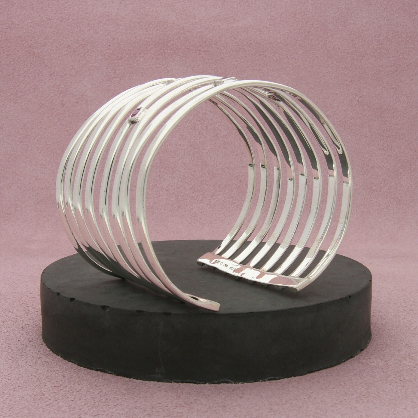 sterling silver wide ruby statement cuff bracelet… - image 2