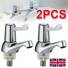Lever Basin SInk Taps Pillar Disabled 1/4 Turn Chrome Pair 1/2" Hot Cold Set UK
