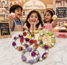 Children Bracelets Stretch Beaded Cupcake Sweet Desert Happy Birthday 6 pcs