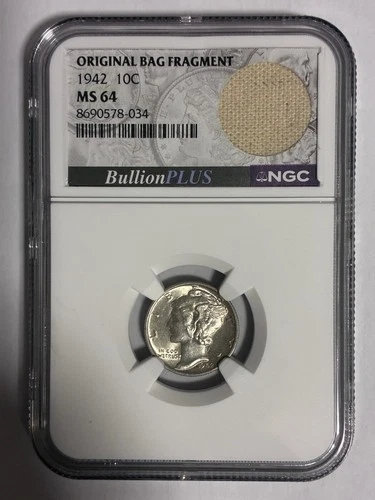 1942 Mercury Dime MS 64 NGC Philadelphia Silver Original Bag Fragment