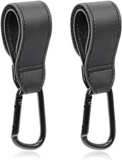 Heatunk Premium Black Leather Style Buggy Clips: Pram Hooks for Strollers, Prams