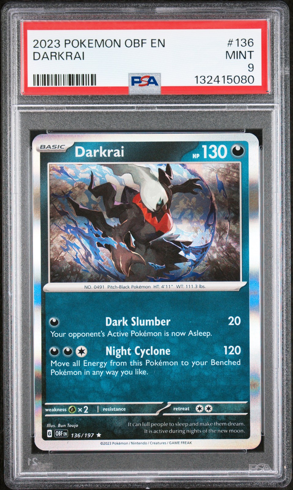 2023 POKEMON OBF EN-OBSIDIAN FLAMES #136 DARKRAI PSA 9