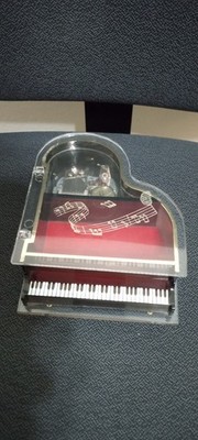 Vintage Sankyo Grand Piano Music Playing Jewelry Box Acrylic Case W/ Gold Notes