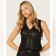 Boot Barn WonderWest Women’s Chain & Braid Leather Vest Black Size Small