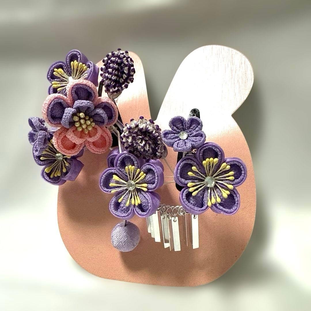 Vintage Japanese Kanzashi Flower Hair Ornament for Kimono, Purple & Pink Used