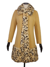 Vintage Lilli Ann Knit Leopard Print Fur Trim Coat Size 12