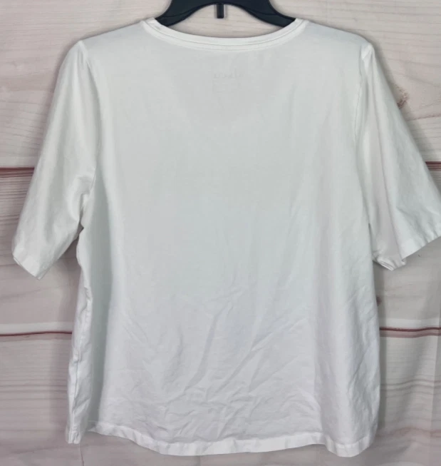 CAMISETA TOP MUJER D&CO. DENIM + COMPANY BLANCA SÓLIDA MANGA CORTA ALGODÓN L Foto 3 de 4