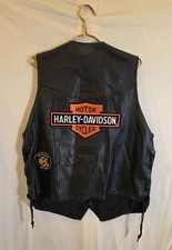 Vintage MOB Leather Biker Vest XL Patched Harley Davidson Bar Shield Sturgis 93