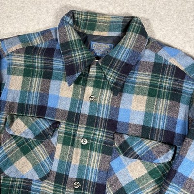 Vintage Pendleton Board Shirt Loop Collar Button-Up Men's L Plaid Flannel Surf