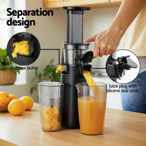 Devanti Slow Juicer Cold Press Fruit Extractor Vegetable Processor 130W Black - Picture 5 of 12