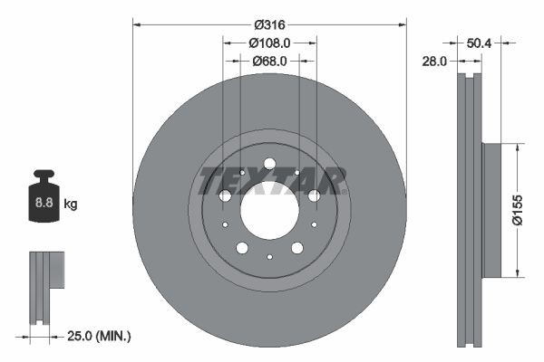 Textar Bremsscheiben Textar PRO Ø 316Mm AußEnbelüFtet Beschichtet FüR Volvo 9212-image