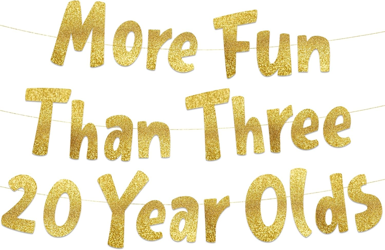 More Fun than Three 20 Year Olds Gold Glitter Banner - Happy 60Th Birthday Party