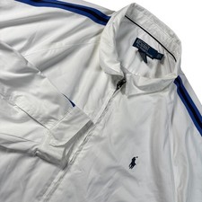 VTG Polo Ralph Lauren Men L White Blue Full Zip Track Jacket Windbreaker Y2K 90s