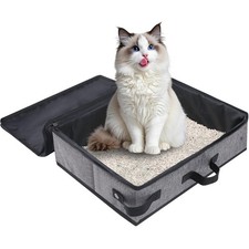 Foldable Travel Litter Box for Cats with Zipped Lid, Portable Cat Litter Box,