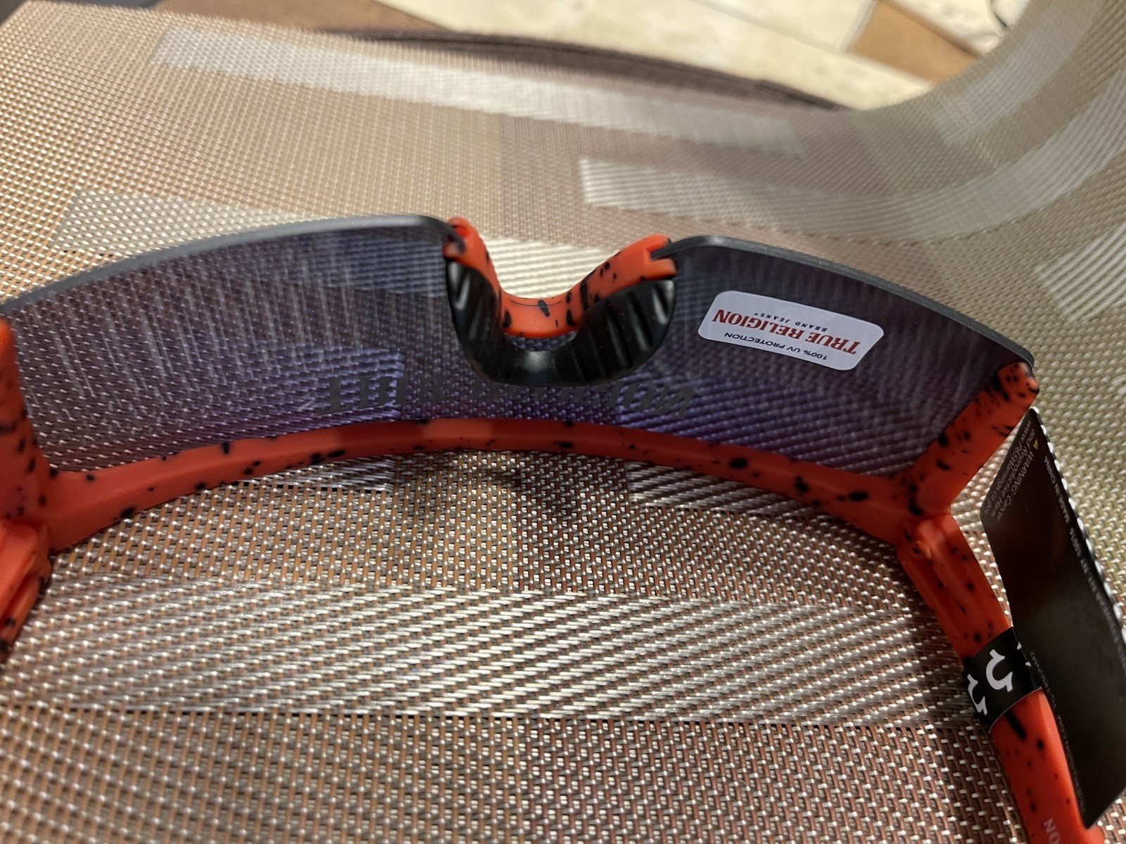 TRUE RELIGION Shield Sunglasses Mirror Orange Black Frame One Lens Rimless Logo thumbnail 9