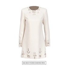 French Style Womens Round Neck Rhinestone Beaded Long Sleeve Short Dress Slim Sz