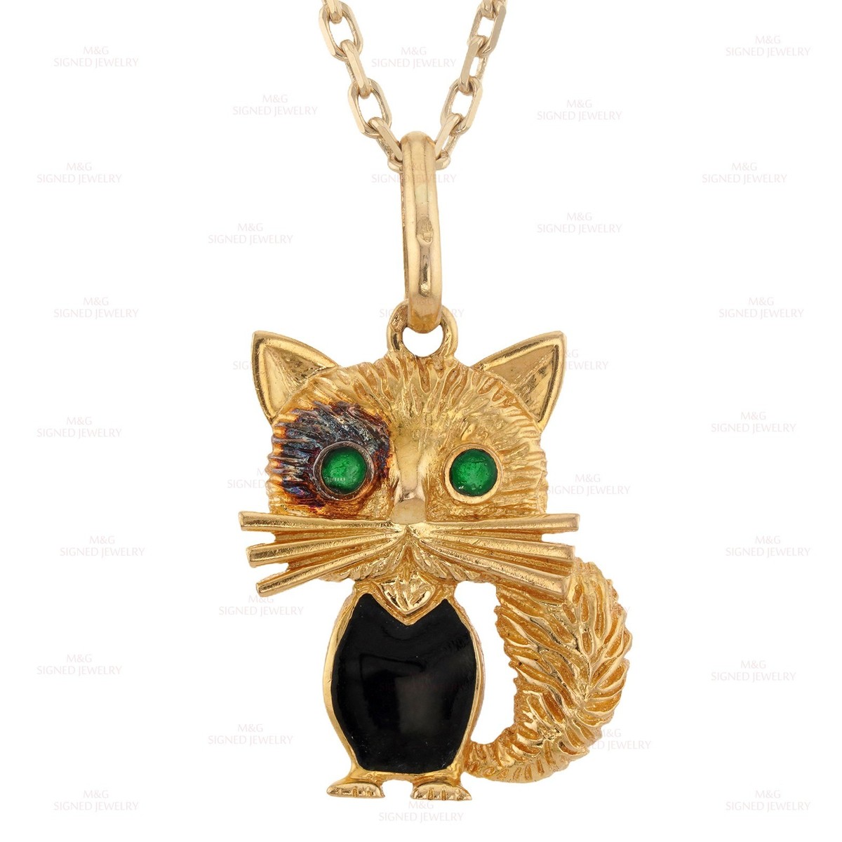 VAN CLEEF & ARPELS Emerald Onyx Cat Pendant 18k Yellow Gold