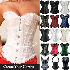 Women's Plus Size Lace Up Overbust Burlesque Corset Top Brocade Bustier Lingerie