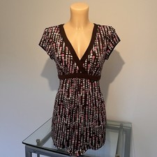 Motherhood Maternity Y2K Vintage Brown Pink Polka Dot Mesh-Look Tunic Top M