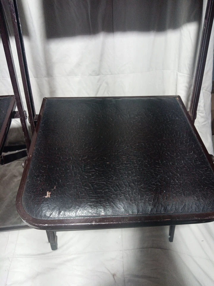 Sillas plegables vintage de metal marrón Gaylo Chicago con asientos acolchados,  Foto 4 de 4