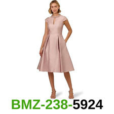 Adrianna Papell Women's Key Hole Mikado Midi Dress, Bellini, 14