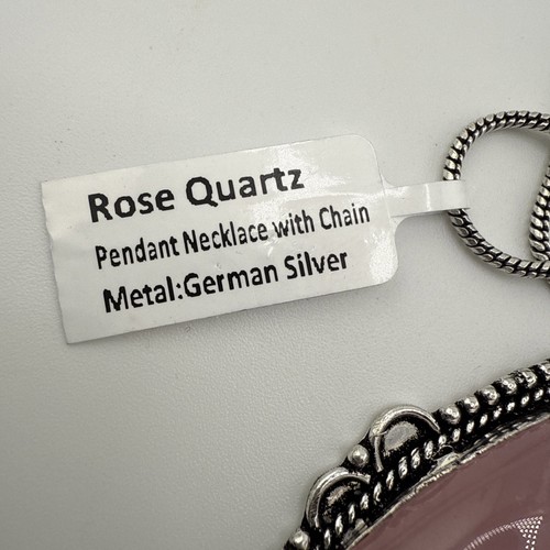 German Silver Rose Quartz Braided 2” Teardrop Pendant 18" Necklace NWT - Picture 7 of 7