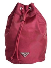 Authentic PRADA Pouch Nylon Red Silver Drawstring Pouch Triangle Logo Plate