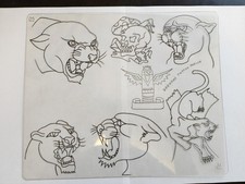 1980's Vintage Tattoo Flash Acetate 10x12 Jaguar Skull Mushroom Classic