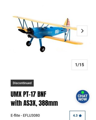 New UMX PT-17 BNF with AS3X, 388mmE-flite - EFLU3080 Parkzone Flyzone
