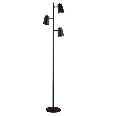 LED Floor Lamp, 62.2 in Height, 3 Adjustable Lights, Matte Black Finish, 1-Pack