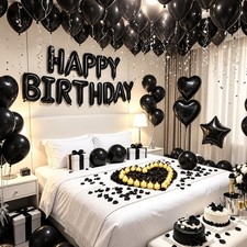 Black Happy Birthday Balloons Decorations Black Birthday Balloon Letters Bann...