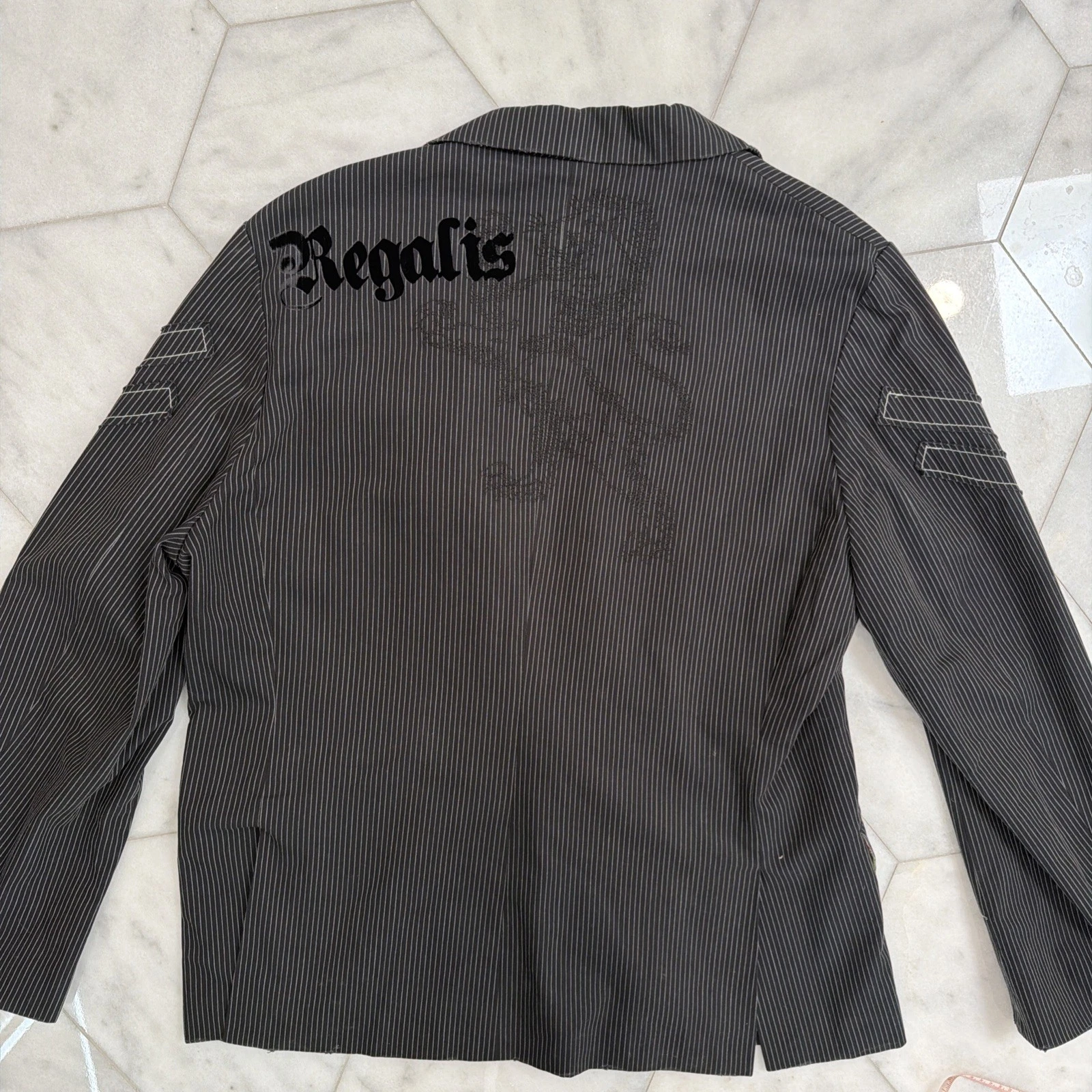 Roar Blazer Mens 2XL Y2K Pinstripe Embroidered Biker Goth Rocker Map Lining - product detail image 24