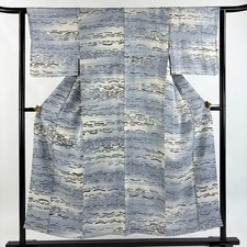 JAPANESE KIMONO FINE PATTERN BLUE-GRAY 152cm 4 ft 12 in PURE SILK BB7521