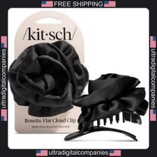 Kitsch Medium Satin Rosette Flat Claw Clip Black 1pc Hair Accessory