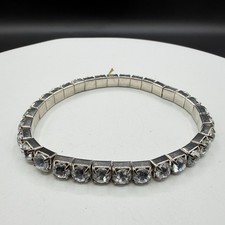 Clear Crystal Rhinestone Silver Tone Stretch Tennis Bracelet Bridal Glam Gift